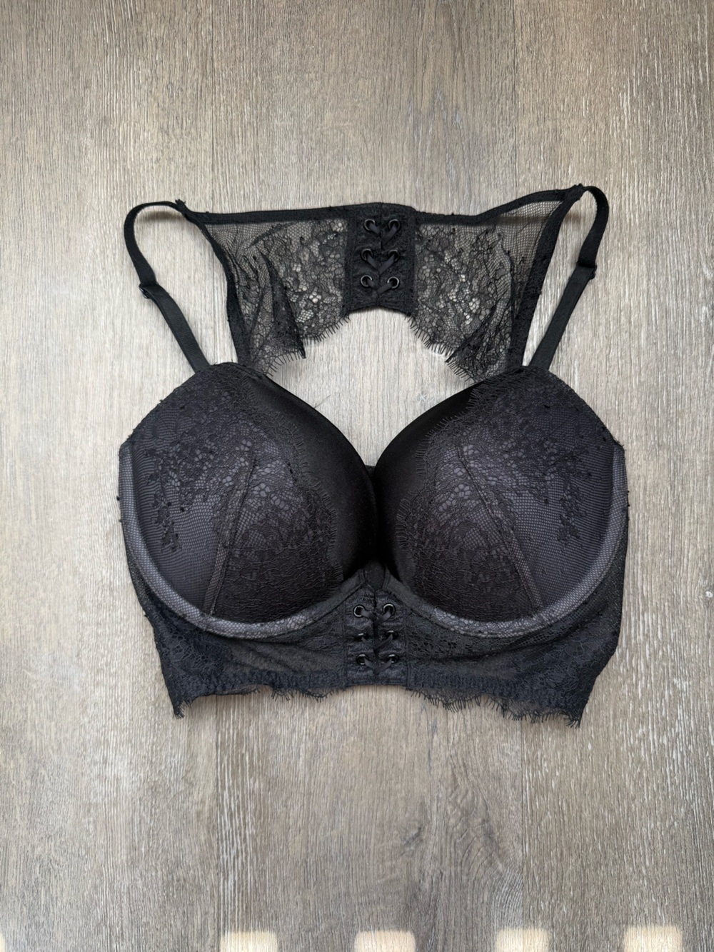 Victoria's Secret Black Lace Push-Up Bralette with Corset Detailing